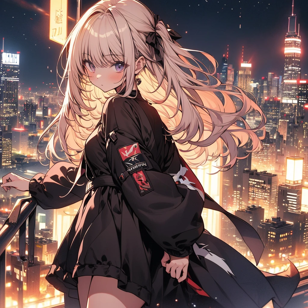 ultra detailed game CG, (High resolution:1.1),(absurderes:1.1), 1girl in, , Solo, Simple Anime, nightcity, Overlooking the night view from a height