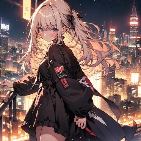 ultra detailed game cg, (high resolution:1.1),(absurderes:1.1), 1girl in, , solo, simple anime, nightcity, overlooking the night...