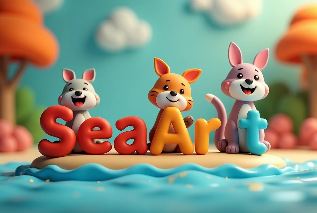 Clay animation, simple animal characters made of clay carrying the word “SeaArt”, (colorful background), ((masterpiece, highest quality, Highest image quality, High resolution, photorealistic, Raw photo, 8K)), ((Extremely detailed CG unified 8k wallpaper)), 