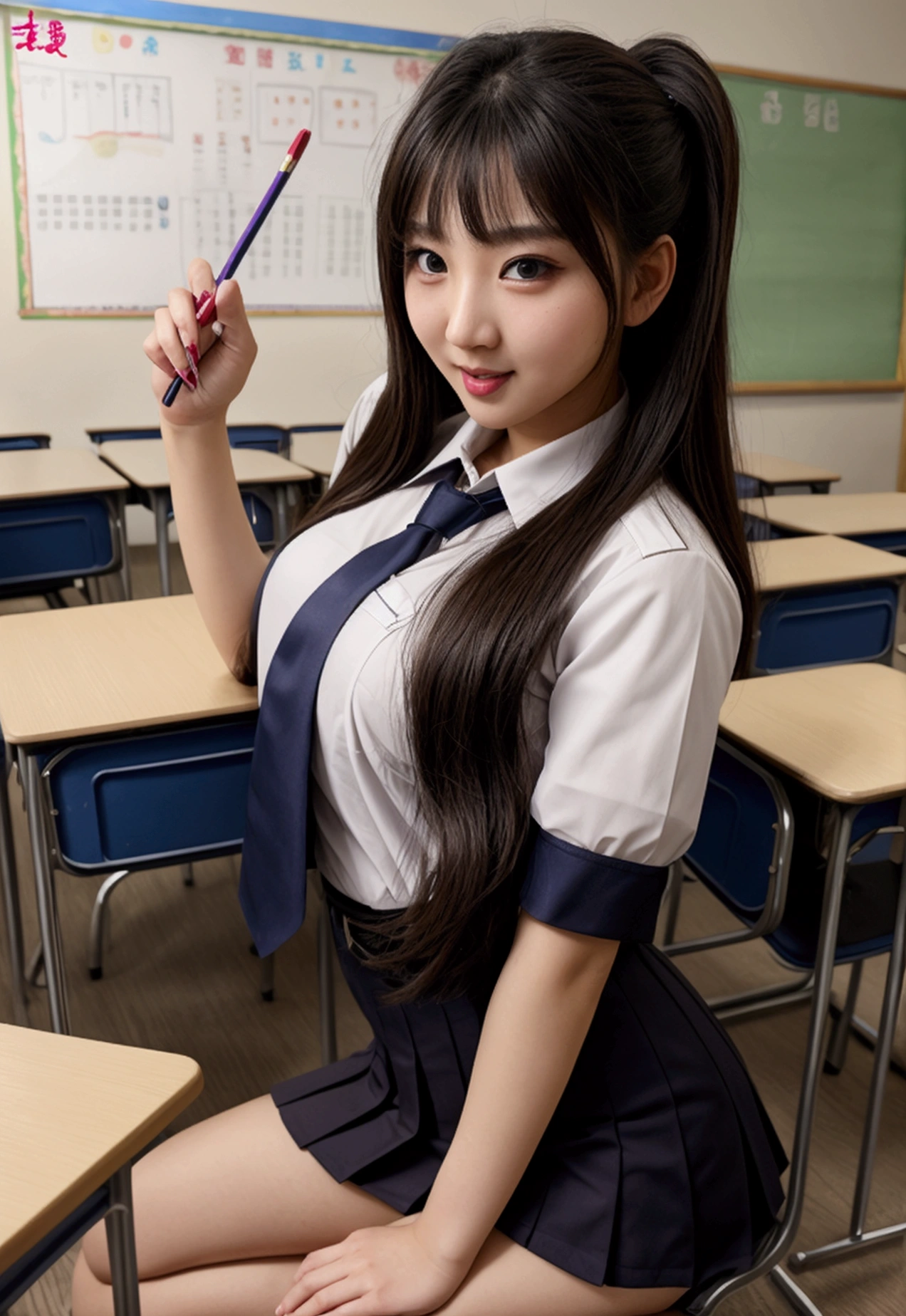 A senior girl seduces me in the classroom、Beauty、uniform、Sexy pose、Naughty expression