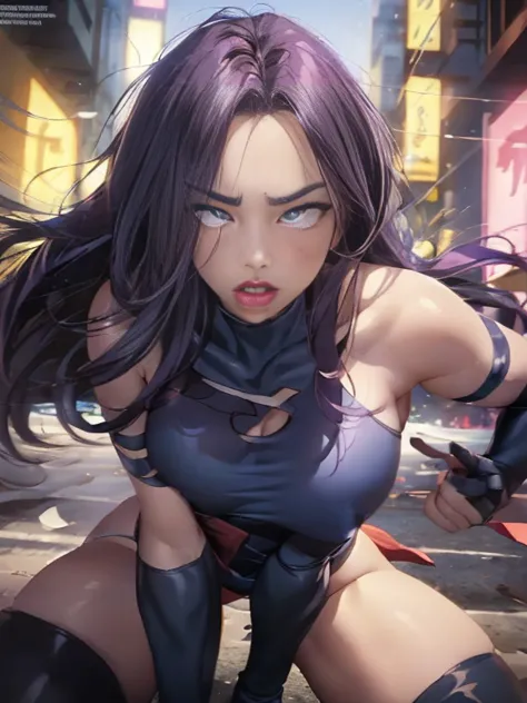 ((superheroine psylocke )) , ((she has long hair)), (she is wearing her uniform), (masterpiece, best quality) 1chica, older, alo...