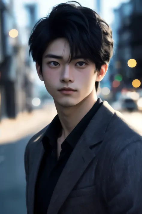 portrait of a young japanese 15-year boy 1, , manly, hairy, muscle, undercut short black hair, peal skin, very tick eyes brow, b...