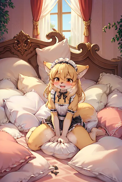 （masterpiece，best quality），mine, the beast, , (light and shadow suitable for any pillow background））, 穿着maid costume的可爱女孩在pillow...