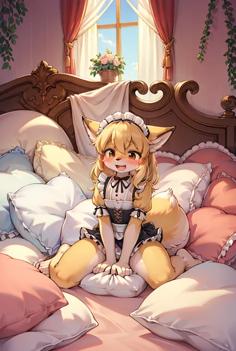 （masterpiece，best quality），mine, the beast, , (light and shadow suitable for any pillow background））, 穿着maid costume的可爱女孩在pillow...