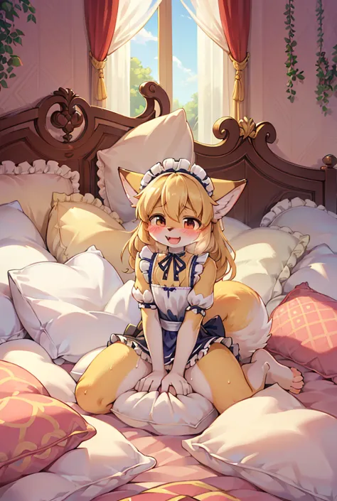 （masterpiece，best quality），mine, the beast, , (light and shadow suitable for any pillow background））, 穿着maid costume的可爱女孩在pillow...