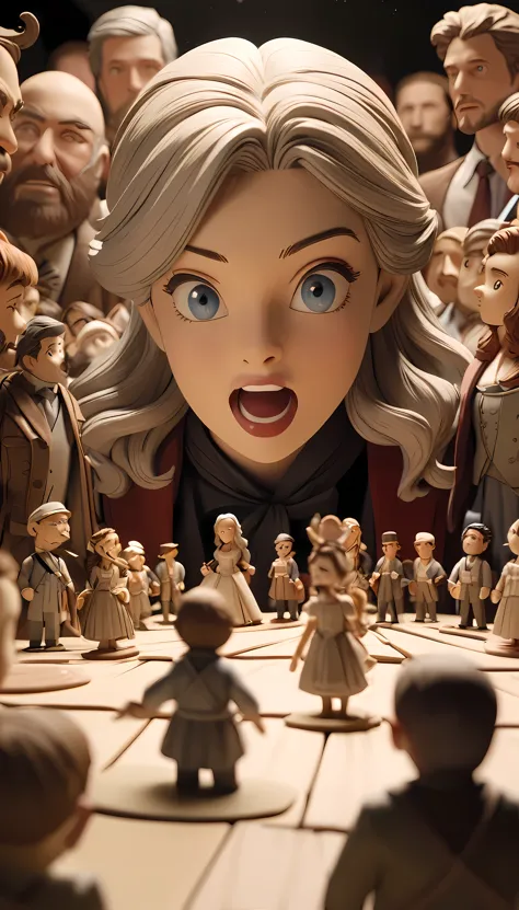 a clay animation, highly detailed and realistic clay models, comical scene, immersive, opera-themed, close-up shot, emphasis on ...