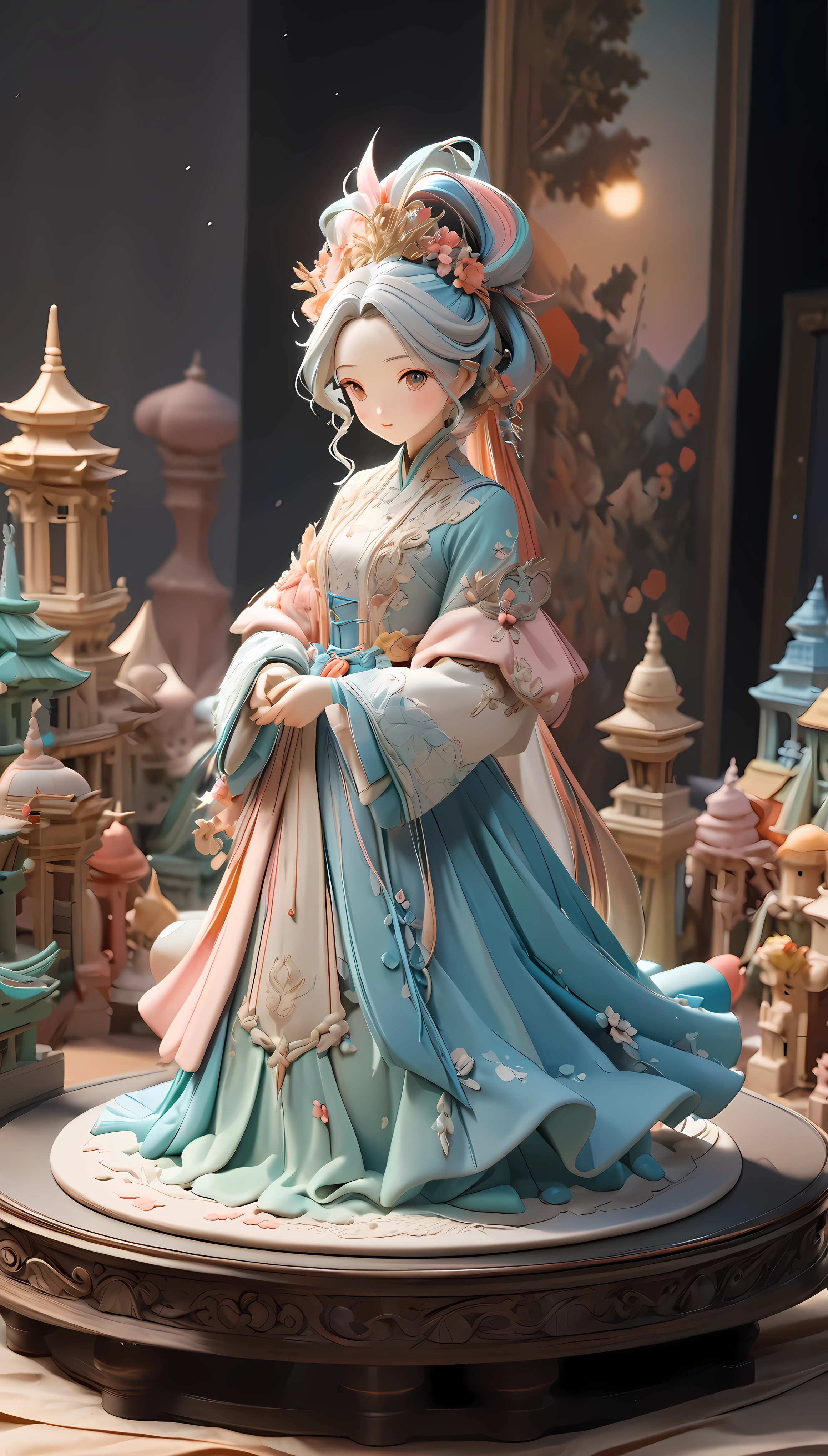 Clay Model, Alone, Clay sculptures mixed with colorful paints, The soft atmosphere of pastel clay, Detailed and accurate clay texture, For animation filming, Ultra-detailed model, A masterpiece by professional high-end craftsmen, Exquisite Finish, The ultimate aesthetic that viewers fall in love with, 