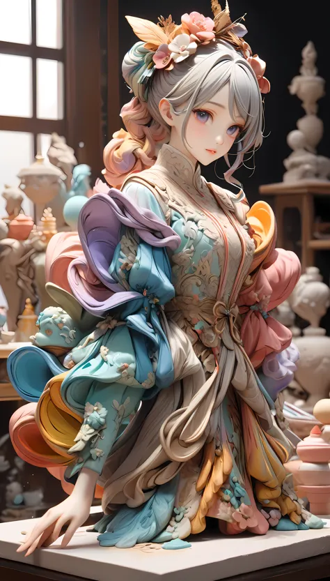 clay model, alone, clay sculptures mixed with colorful paints, the soft atmosphere of pastel clay, detailed and accurate clay te...