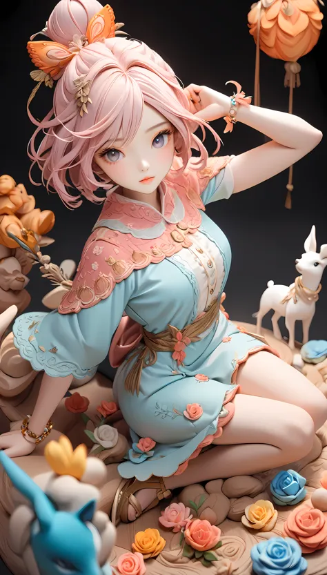 1girl, clay sculpture, vibrant colors, soft pastel clay, highly detailed and accurate clay texture, stop motion animation, ultra...