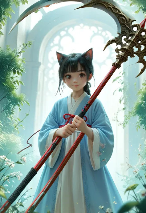 cute cat  holding a donm5cy7h3xl scythe, single blade, anime