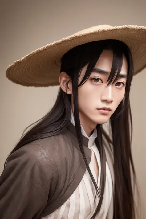 xiao zhan,close-up of a man with long hair and wearing old-fashioned clothing., xiao zhan,big handsome guy,the handsome guy is b...