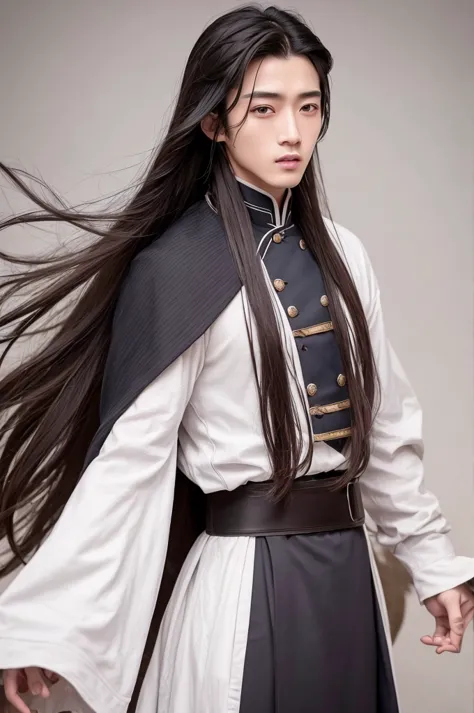 xiao zhan,close-up of a man with long hair and wearing old-fashioned clothing., xiao zhan,big handsome guy,the handsome guy is b...