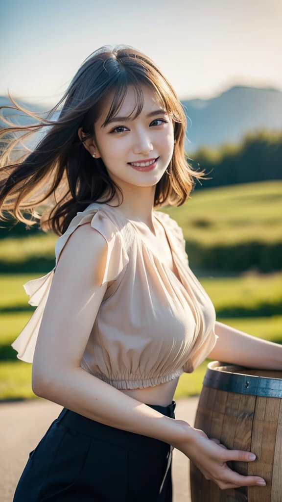 One Girl, ((Ruffled bolero blouse,Barrel Leg Cargo Pants)), (Beautiful Japanese Idol Portrait Photos), (With a beautiful countryside in the background, she is holding a cute little Shiba Inu dog with big curly eyes.), (RAW Photos, Best Quality), (Realistic, photo-Realistic:1.4), masterpiece, 8K Portrait, Very delicate and beautiful, 非常にdetailed, 2k wallpaper, wonderful, detailed, 非常にdetailed CG unity 8k wallpaper, 非常にdetailed, High resolution, Soft Light, 美しいdetailedな女の子, 非常にdetailed eyes and face, Beautiful and sophisticated nose, Beautiful attention to detail, Cinema Lighting, Perfect Anatomy, Slender body, Small breasts, Medium Hair, (smile), Dynamic Angle, (Elegant and sophisticated atmosphere)