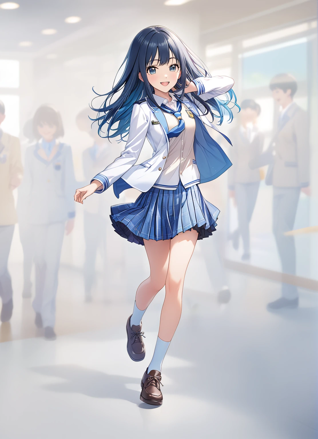 Blue Hair, uniform, A cheerful school scene