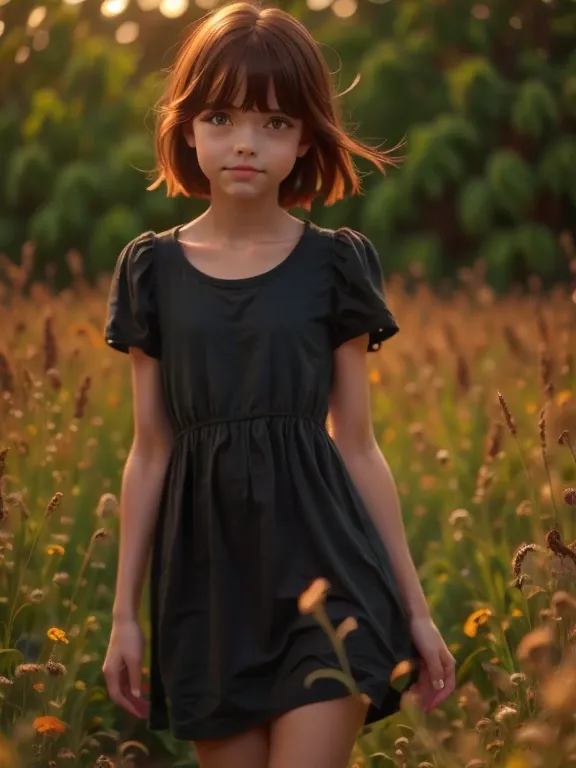 girl, bobcut, redhead, orange polka dot dress