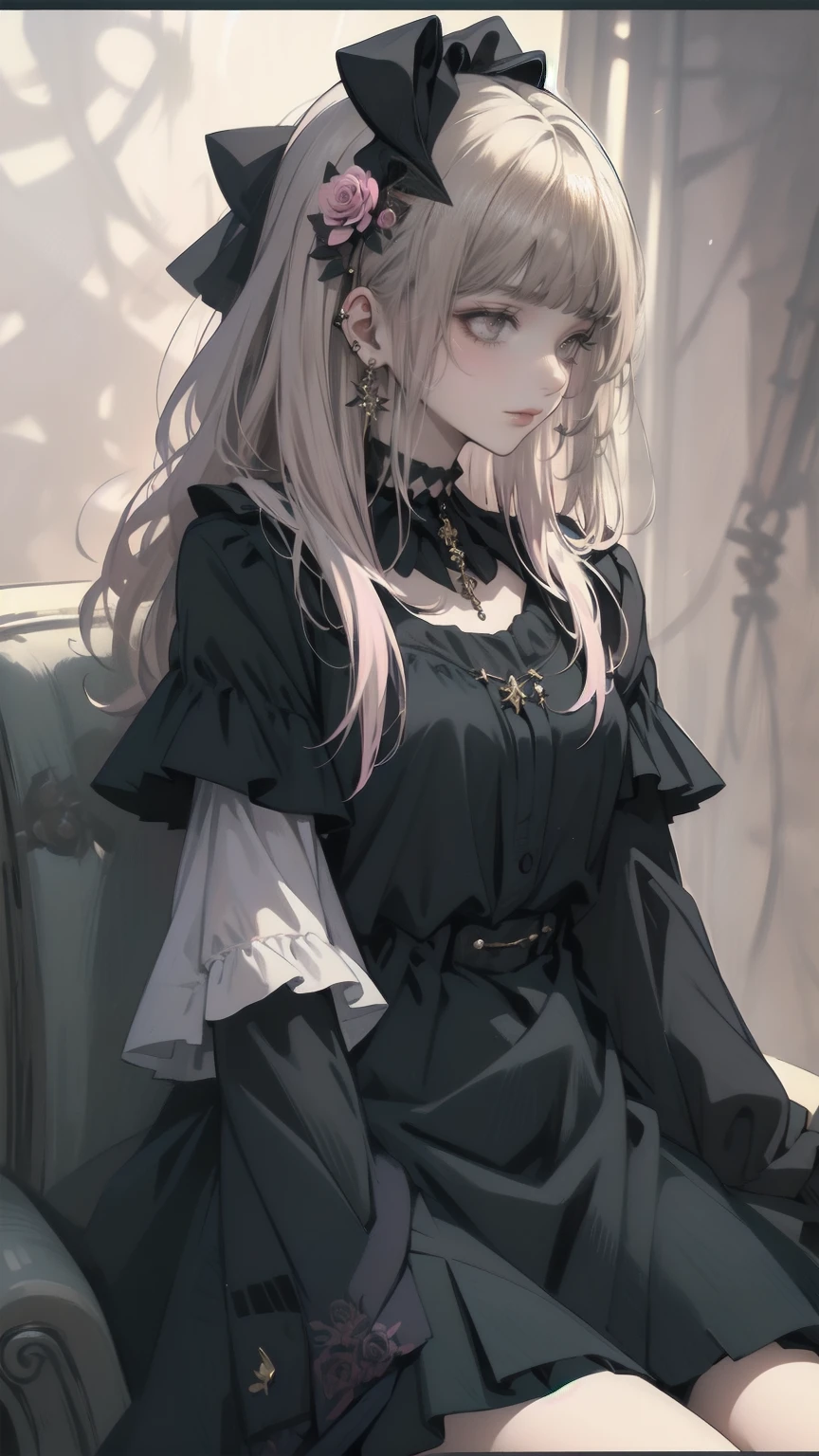 (8k, Best Quality, masterpiece: 1.2), Ultra-high resolution,,Marie Antoinette,Ultra-detailed face,Fine grain,Open your mouth a little,(Blonde),Long Hair,Wavy Hair, break,Rococo Ruffle Dress,Long sleeve dress,The dress includes an extra long skirt,Baroque Dress, Intricate fantasy dress, glamorous ruffled dresses, Romantic Dress, Ruffled Costume,Raffle, Data Style, Formal Wear, Fancy Fashion, palate colors include pink and white,(pink:1.5),Class A Smile,Gold Tiara, necklace,Sit in a luxurious chair,Hands on knees,(Rainbow light:1.4),,Profile of a person gazing out a window,The rosebush is reflected in the window,(Inside Victoria Palace)、Her eyes sparkle、Now her blonde hair reaches down to her waist、Rose-colored gradation and three, 薄いpinkのロック. 彼女は花柄の装飾が施されたGold Tiaraを着用し、Matching earrings, White flower choker. 彼女は金色のボタンで縁取られたフリル付きの白いストライプのpinkのトップを着ている, The white sleeves are shaped like flower buds.. A magenta ribbon runs along her chest.、Tied behind the neck、Matching chest piece, Decorated with flowers. Her frilly skirt is divided by a white lining, Fastened with a large magenta ribbon、Decorated with gold, There is a small ribbon on the back. Her miniskirt is、薄いpinkのマゼンタの貝殻状の裏地と白い花のペチコートでできている. 彼女はpinkの花がついた白い手袋も着用している, 白と薄いpinkの靴には、ゆるいカフとDecorated with flowersたマゼンタのリボンがある.
