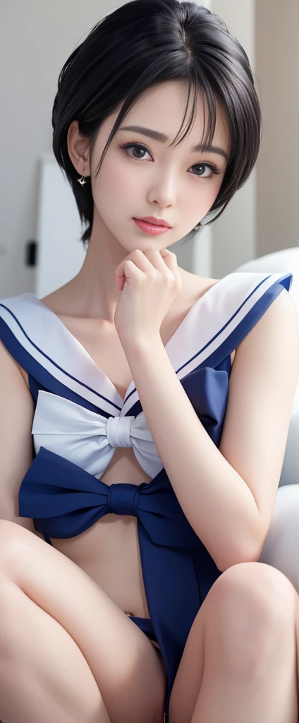 beauty、Very cute face、Outstanding proportions、Best image quality、masterpiece、8k、Soft look、Upper body only、(Sailor Mercury、Every detail、Delicate details)