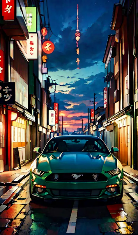 a mustang gt in different tokyo landscapes