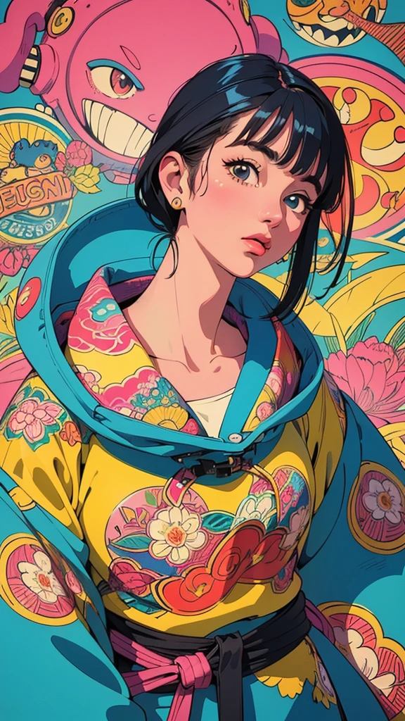 a vintage retro 90s illustration, japanese vintage 90s poster, intricate detailed vintage 90s style illustration, beautiful detailed 90s aesthetic, colorful vibrant 90s style, nostalgic vintage 90s aesthetic, detailed 90s pop culture design, whimsical 90s themed illustration, abstract surreal 90s style, digital art 90s inspired, (best quality,4k,8k,highres,masterpiece:1.2),ultra-detailed,(realistic,photorealistic,photo-realistic:1.37),vivid colors,cinematic lighting,concept art