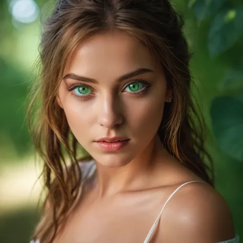 best quality, masterpiece, ultra high resolution, (realisticity: 1.4), original photo, 1girl, green eyes, off-the-shoulders, cin...