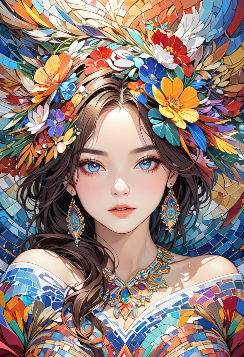 Stunning female portrait made of colorful mosaic murals in high resolution, Winner of numerous awards, masterpiece, High detail, Artwork、