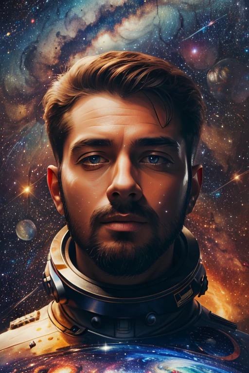 best quality , masterpiece , realistic , ultra-detailed, outer space, Milky Way, The guy&#39;s zodiac sign is Pisces . Fantasy illustration by Hans Repke .