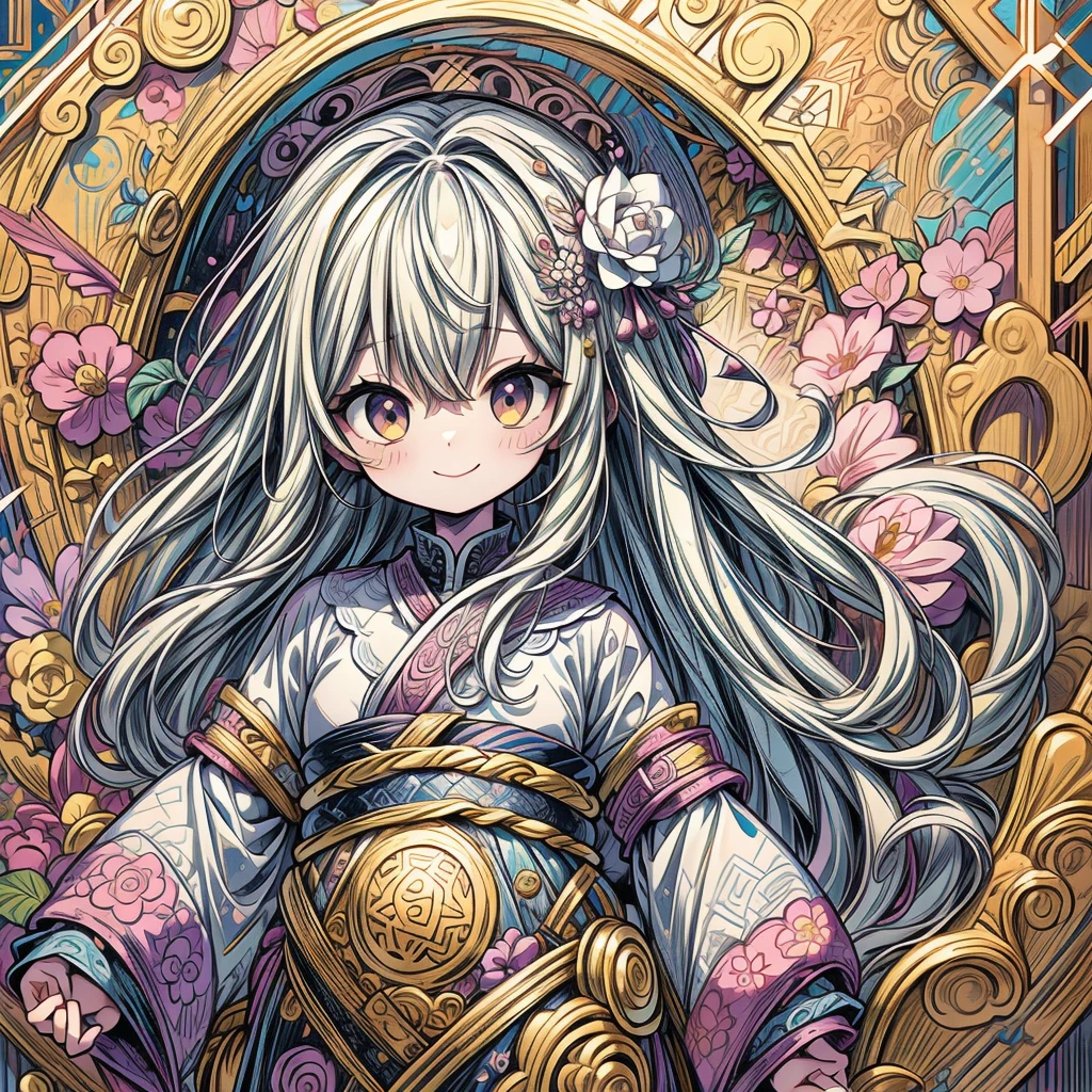 Official Art, wallpaper, Very detailed, (((Very detailedな目と顔))), masterpiece, Highest quality, (ZenTangle, Mandala, Tangle, EnTangle), Complex clothing, Very detailed, Dynamic Angle, The most beautiful form of chaos, elegant, Vibrant colors, Romantic Chinese Flowers, , Breaking Smiling Amidst the Colorful Scenes, Whole body shot, pastel colour