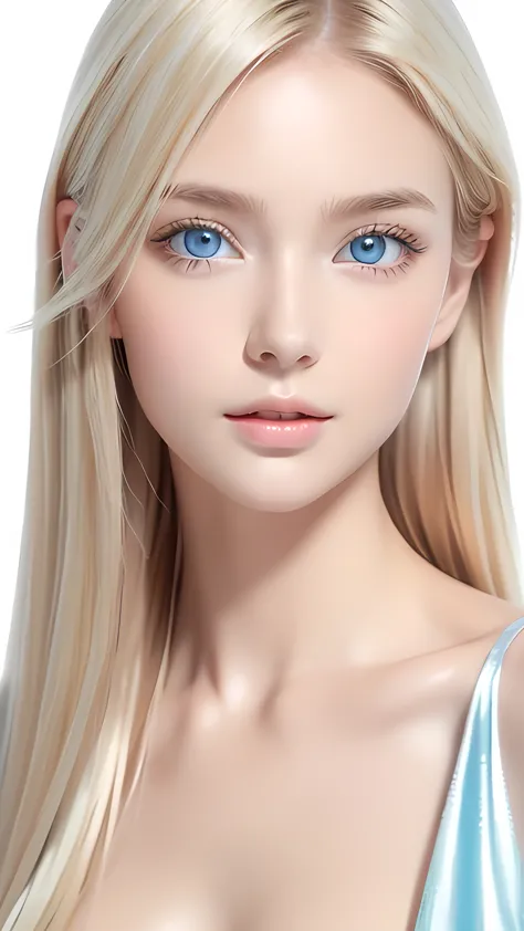 a very white scandinavian beauty、wonderful and supreme beauty、clear white glossy skin、the windy blonde hair gets in the way of h...