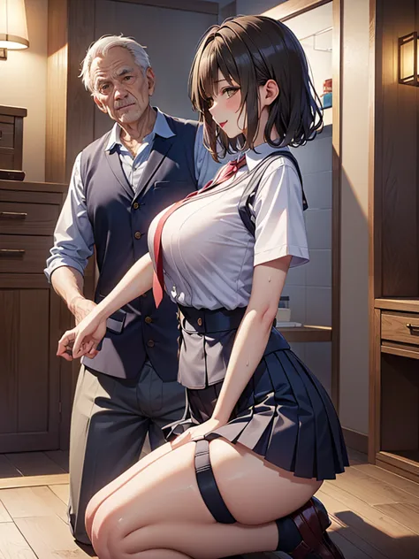 ((best quality)), ((masterpiece)), (detailed), one person,age 25,uniform,student,(mini skirt),(please open the buttons on your s...