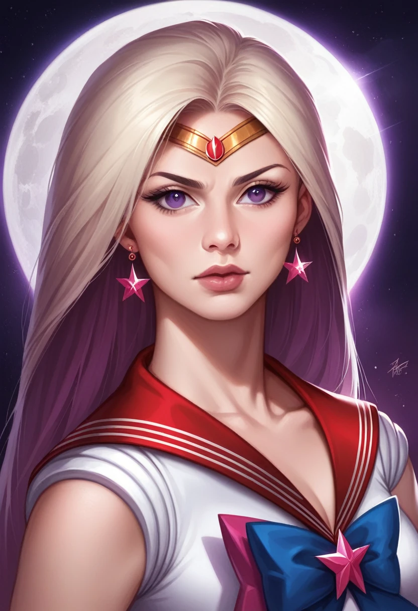 A highly detailed realistic of Sailor Mars, Rei Hino, in a dark fantasy movie setting, photorealistic, extremely detailed facial features, striking purple eyes, full lips, long eyelashes, elegant hairstyle, detailed sailor mars uniform design, dramatic lighting, cinematic composition, moody color palette, intricate background details, fantasy elements, 8k, best quality, ultra-detailed, masterpiece