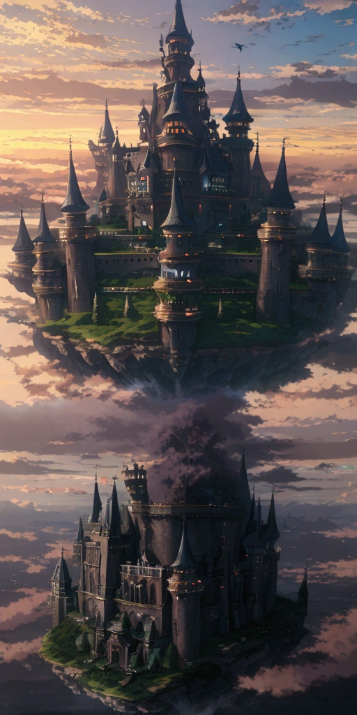 masterpiece, best quality, ultra-detailed, high resolution,High quality, high definition images, full HD, 8k,(anime style:1.3), Beautiful views、Mysterious Landscape、Floating Castle