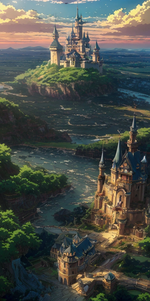 masterpiece, best quality, ultra-detailed, high resolution,High quality, high definition images, full HD, 8k,(anime style:1.3), Beautiful views、Mysterious Landscape、Floating Castle