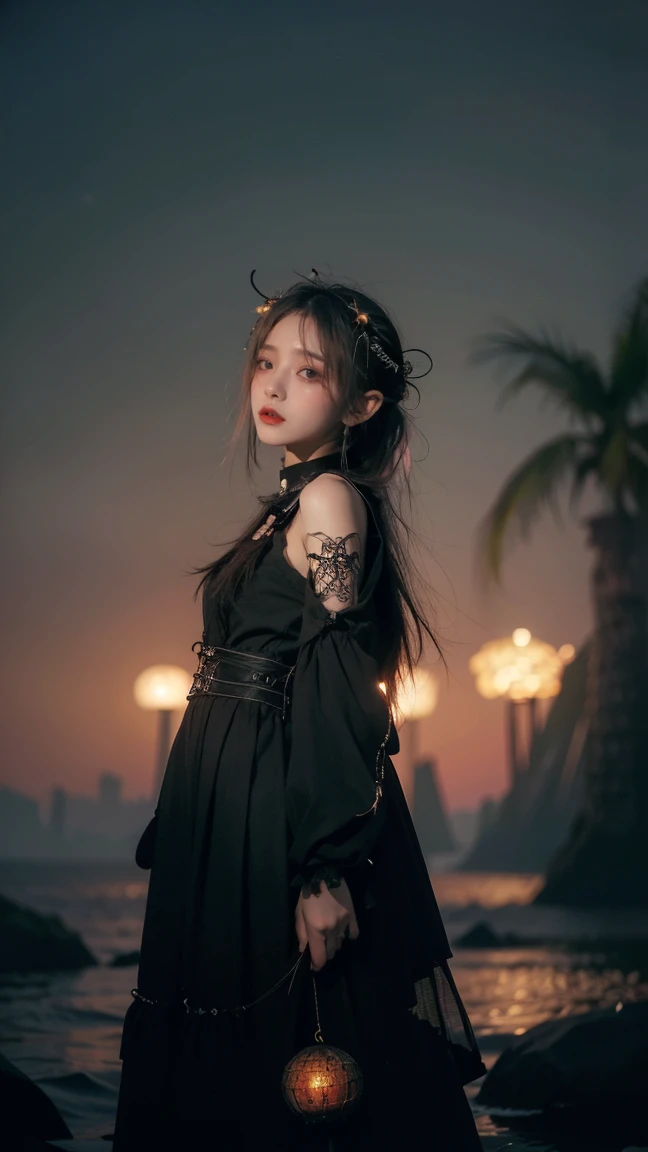 artistically refined, true-to-life visuals, breathtaking aesthetics, diffused natural skin glow, Girl , 24-years-old, slender, floating Medium Hair, bangs, (Gothic_punk dress:1.2), masterpiece, best quality, RAW Photos, candytt, zwd, (Midsummer Night's Dream:1.4)