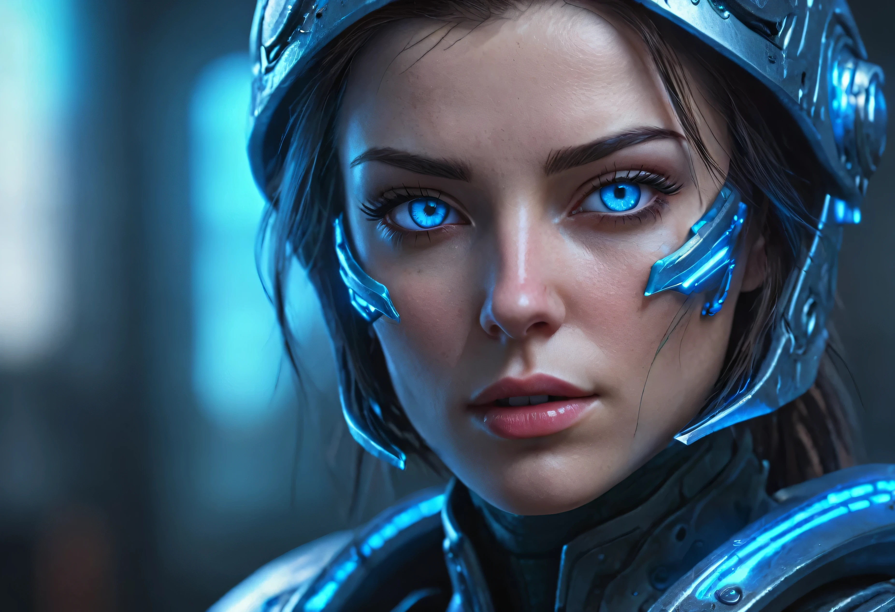 WOMAN&#39;S FACE powerful armor, sharp look,
Frost, calls, Perfect details, (The best quality, 4k,
High resolution, masterpiece:1.2), ultra detailed,
realistic:
1.37, HDR-10, Studio lighting, bright colors, (cyberpunk,
Futuristic) style, Ice Blue Color Scheme, dynamic lighting. MOD ULTRA FACE 8k laser eyes