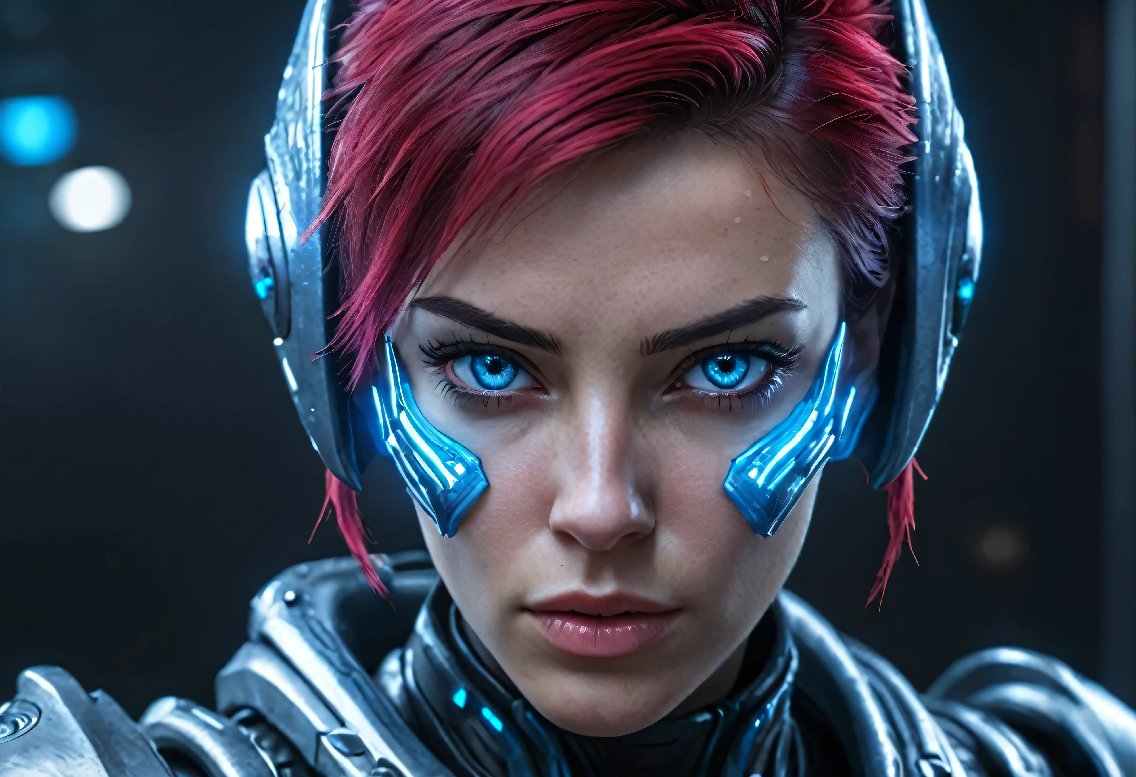 WOMAN&#39;S FACE powerful armor, sharp look,
Frost, calls, Perfect details, (The best quality, 4k,
High resolution, masterpiece:1.2), ultra detailed,
realistic:
1.37, HDR-10, Studio lighting, bright colors, (cyberpunk,
Futuristic) style, Ice Blue Color Scheme, dynamic lighting. MOD ULTRA FACE 8k laser eyes