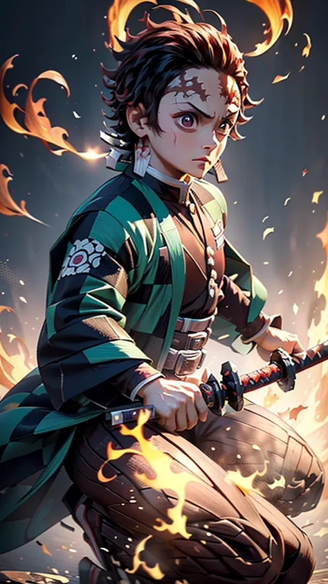 because it is translucent and carved from flames.、kamado tanjiro,(kimetsu no yaiba),full style,super high quality,ultra-high res...