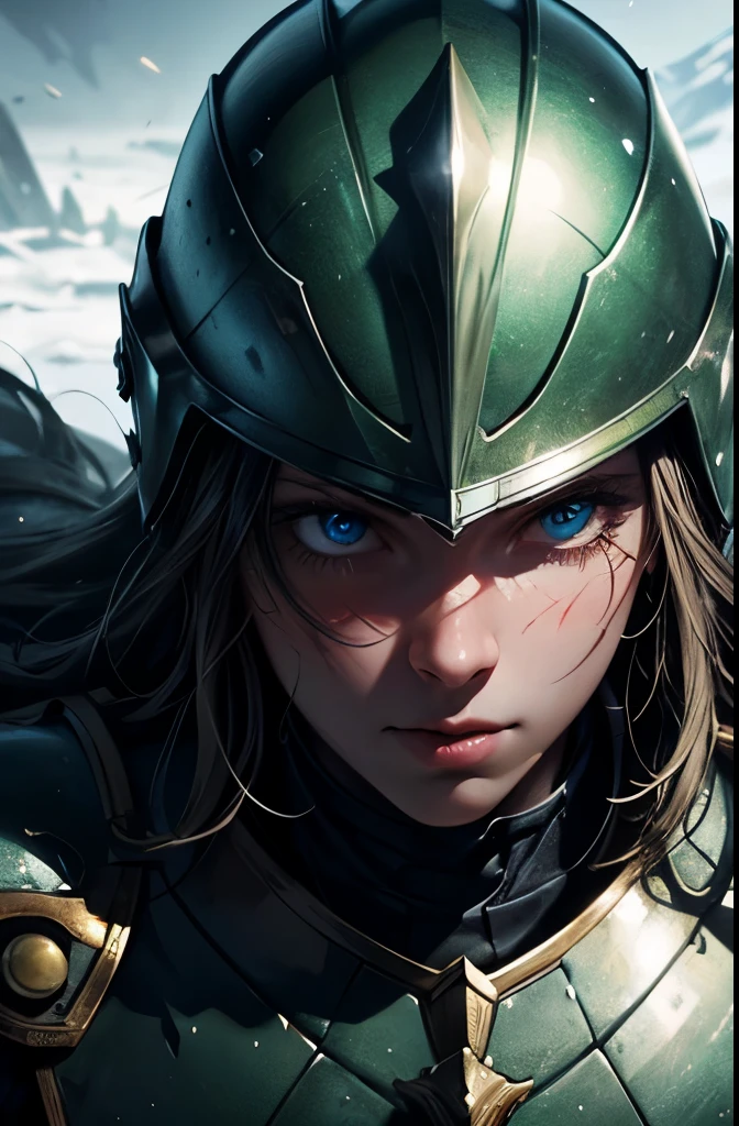 Realistic, a full body, glamour shot of a Christian warrior dressed in celestial armor, armor of God, praying, battlefield background, helmetless, helmet off, helmet on the ground next to him, sweaty hair,, insanely detailed face and green eyes, intricate, hyper-detailed battlefield, post-battle, digital illustration, masterpiece, beautiful eyes, atmospheric lighting, centered, perfect anatomy, glowing eyes, candid portrait, clear, very detailed, smooth, sharp focus, focused on the viewer