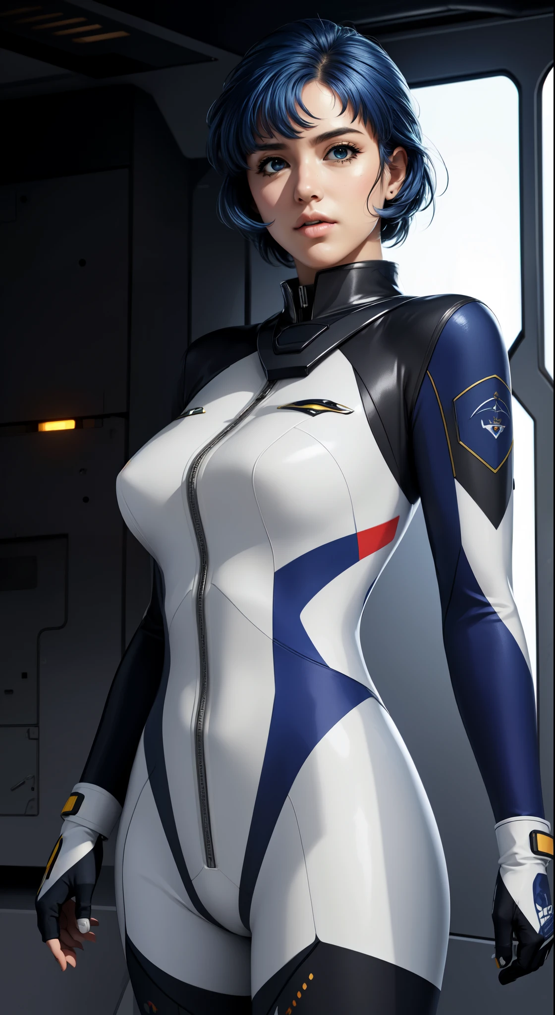 (best quality), (masterpiece),(ultra-detailed:1.2),photorealistic,ultra high res, 1girl, kusuha, pilot suit, futuristic, inside the Space Battleship, 