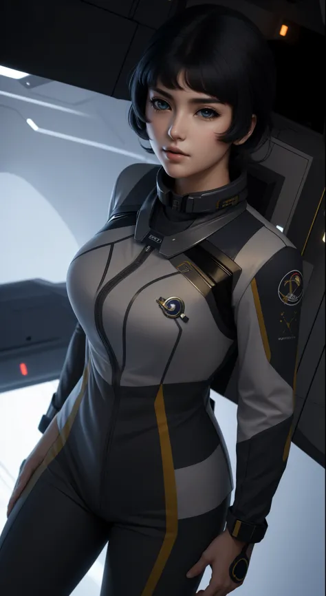 (best quality), (masterpiece),(ultra-detailed:1.2),photorealistic,ultra high res, 1girl, kusuha, pilot suit, futuristic, inside ...