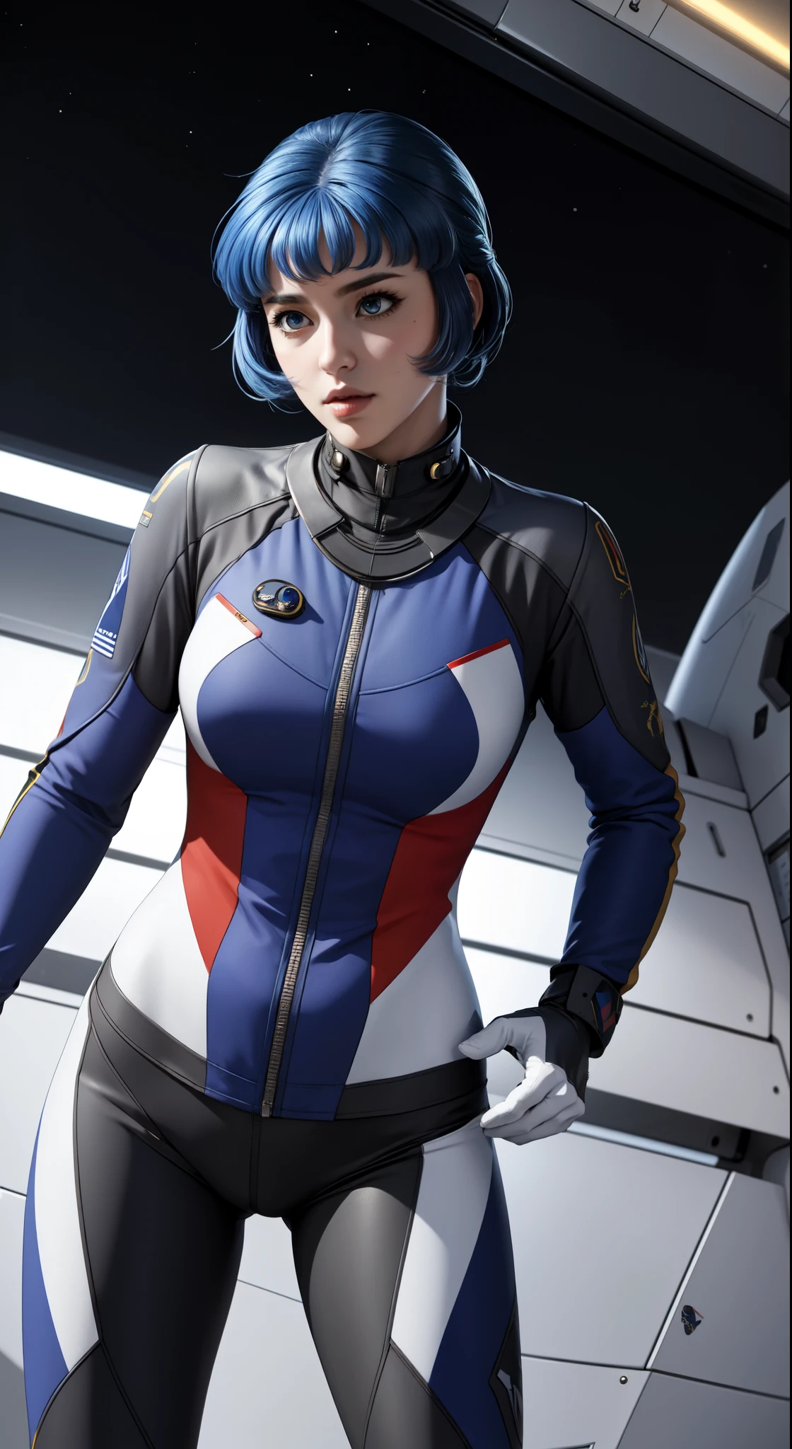 (best quality), (masterpiece),(ultra-detailed:1.2),photorealistic,ultra high res, 1girl, kusuha, pilot suit, futuristic, inside the Space Battleship, 