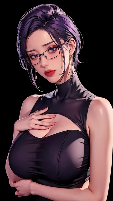 （（（perfect figure，figure，grey sweater, black dress, black stockings，（（（jmt,glasses,purple hair,short hair,purple eyes,mijungdef，...