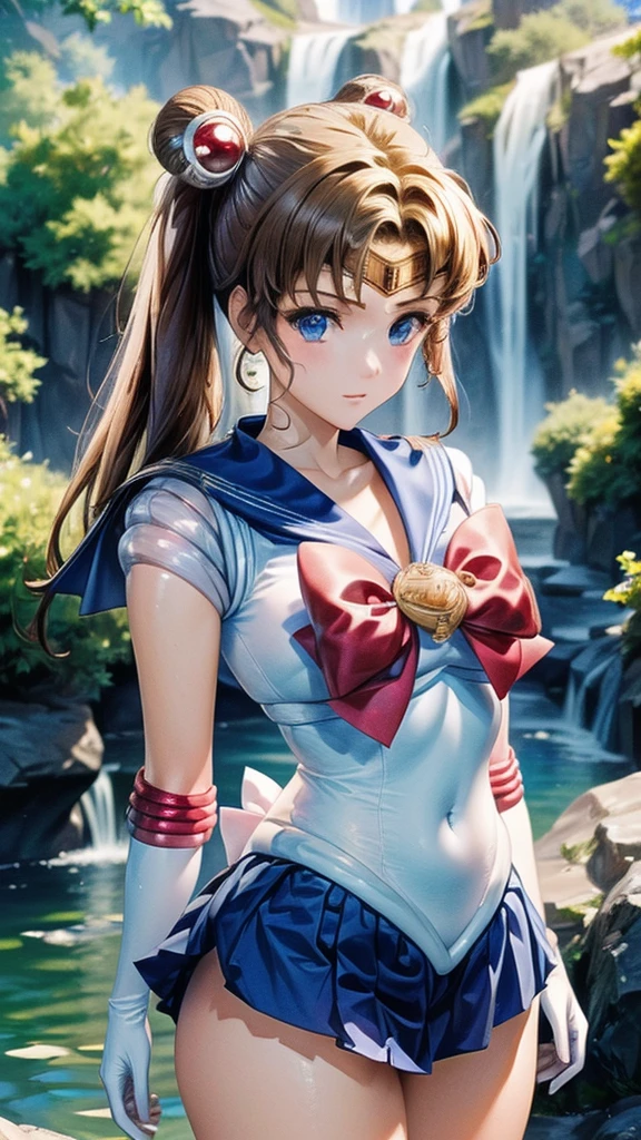 (((masterpiece))), (((High resolution)))、(((8K quality)))、(((Perfect Face)))、 , Looking into the camera, ((最high qualityの目)), (Detailed face), (Detailed Texture), Sailor Moon Cosplay Set、One Girl, Alone, High resolution, Anatomically correct, 最high quality, (((Please draw the whole body)))、White long gloves、One Girl, Alone, High resolution, Anatomically correct, 最high quality, High resolution, masterpiece, high quality, Very detailed, Textured skin, 超High resolution, By the waterfall