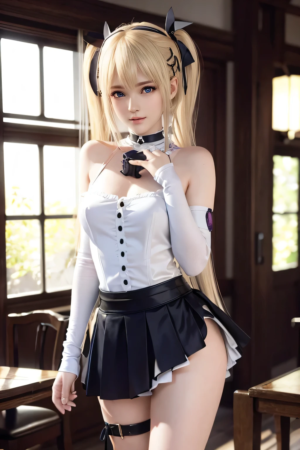 Marie Rose, anime girl with blonde hair and hair ornament, artwork in the style of guweiz, photorealistic anime girl render, photorealistic anime, Hyper realistic anime, Anime. Soft lighting, soft portrait shot 8 k, Realistic anime art style, 3 d anime realistic, 8K Art Germ Bokeh, Anime Realism Style, kawaii realistic portrait, Beautiful Anime Portraits、wearing gothic clothes name zudoteki、wearing gothic accessories、