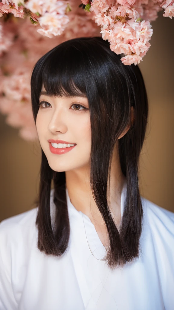 (Ultra-high resolution, Realistic, Realistic, Best Quality, Photorealistic), 8k, Original photo, ( Physically Based Rendering, Auto White Balance), A sense of technology, Best Quality, (masterpiece;1.2), shape, CG, Unity, wonderful, Fine points, Very detailed, (Detailed skin), One Girl,2, ((Bob Hair)), kimono, Red too, Black Hair, There is a brown tuft of hair on the left side of the bangs., (Big Breasts), skinny, Looking into the camera, smile,、、、, (かわいらしいsmile, look up, I parted my lips),, (Heavy chest:1.1, ), Huge breasts), (Heavy chest:1.1, ),, Cherry blossom background in full bloom,,,(Cowboy Shot:1.4), , 
