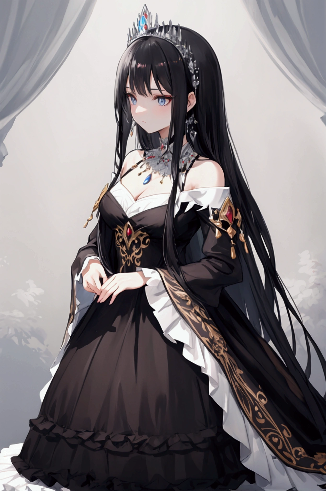 Princess with long black hair and dress