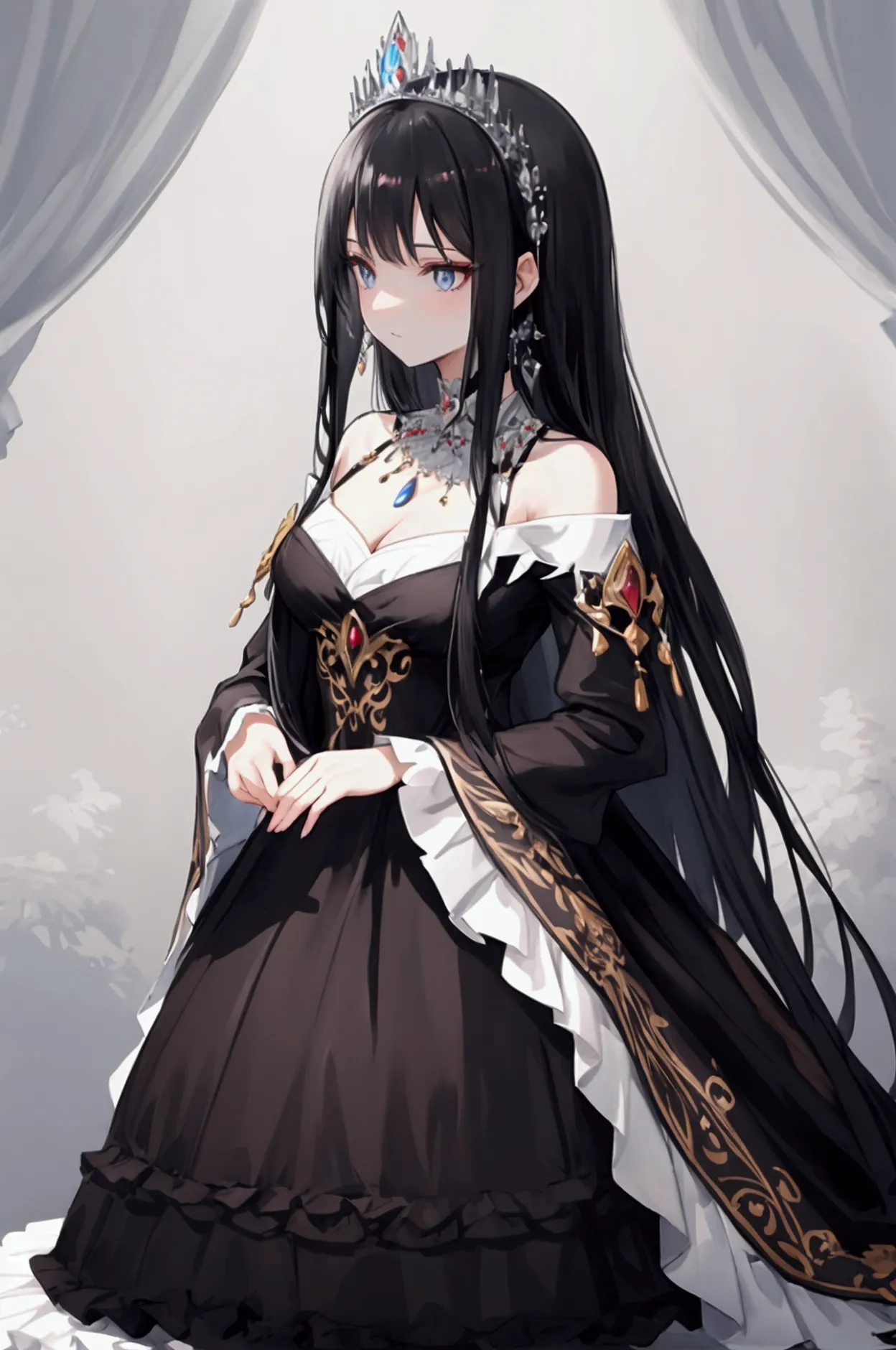 princess with long black hair and dress