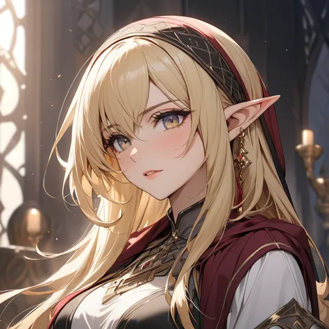 ((best quality)), ((masterpiece)), (detailed), （perfect face）、the female high elf is seras ashlain, a muslim-looking high elf wi...