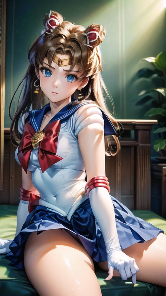 (((masterpiece))), (((High resolution)))、(((8K quality)))、(((Perfect Face)))、 , Looking into the camera, ((Highest quality eyes)), (Detailed face), (Detailed Texture), Sailor Moon Cosplay Set、One Girl, alone, High resolution, Anatomically correct, 最high quality, (((Please draw the whole body)))、White long gloves、One Girl, alone, High resolution, Anatomically correct, 最high quality, High resolution, masterpiece, high quality, Very detailed, Textured skin, 超High resolution, waterfall、The Forest、(((Red ribbon、Blue Skirt)))、Sitting down