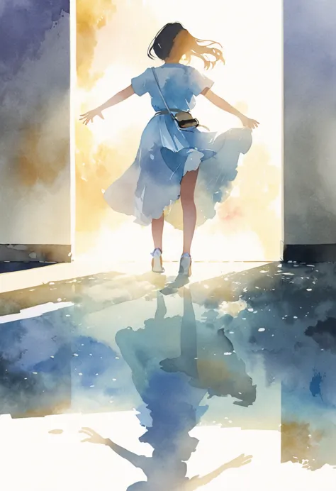 (watercolor style, スペクトラムart) + life after death、パノラマviewが広がる + costume bag (view) + (flow + subtle reflection) + (blend + scatt...