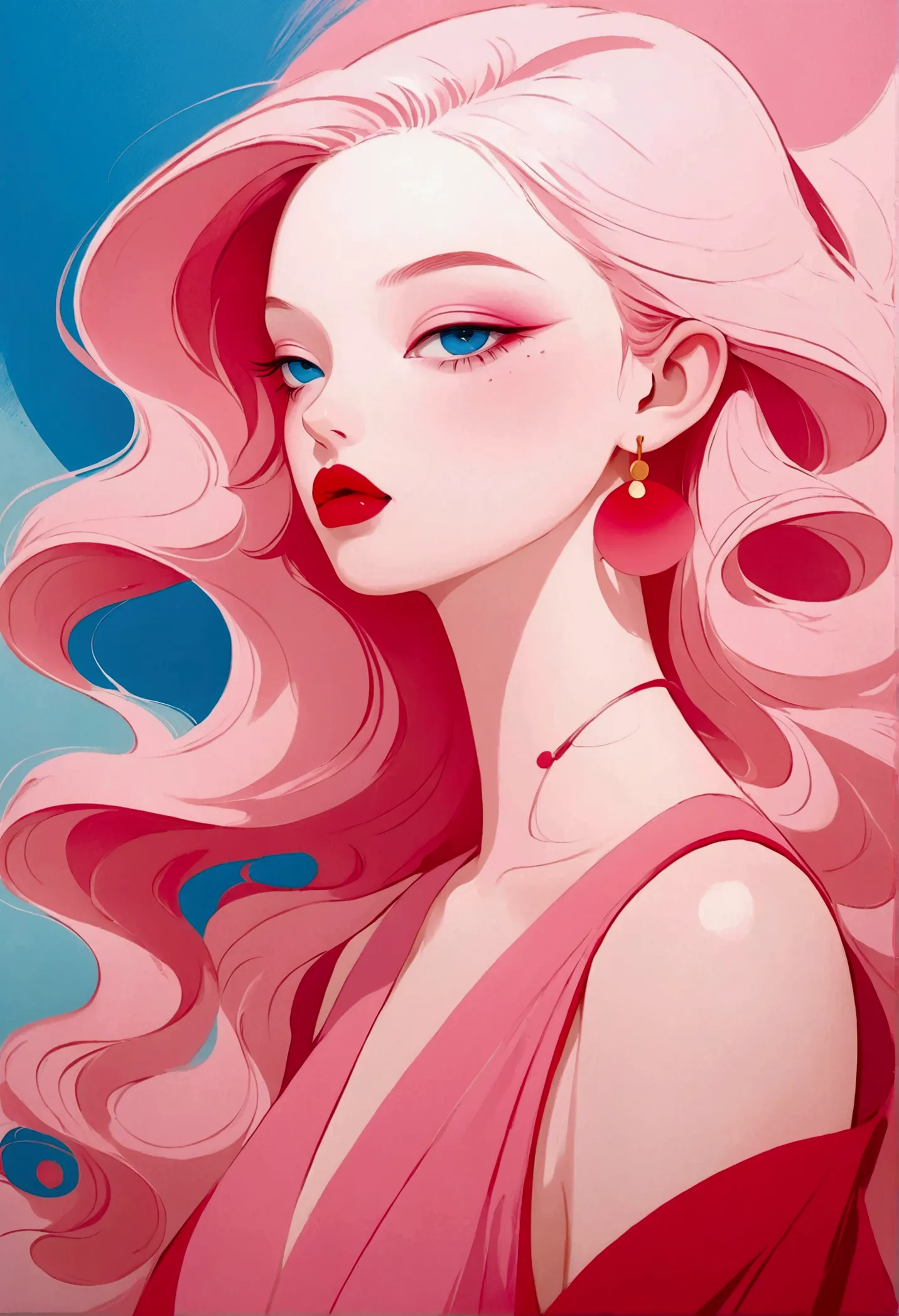 painting of a woman with a pink dress and red lips, rossdraws pastel vibrant, inspired by james jean, loish |, loish art style, ...